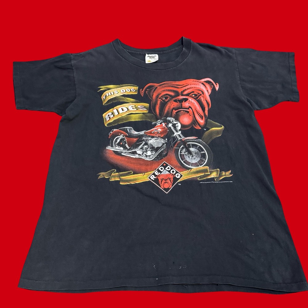 Red Dog Beer 1995 This Dog Rides Motorcycle Graphic‎ Vintage 90s T Shirt Large